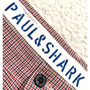 Paul & Shark Chino Shorts Bermuda Mens 40 Red Black White Check Stretch 12"‎ Ins
